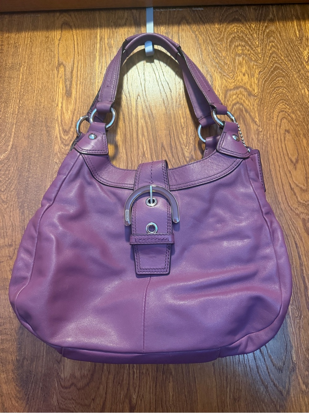 Coach Plum Leather Shoulder Bag with Buckle Detail
